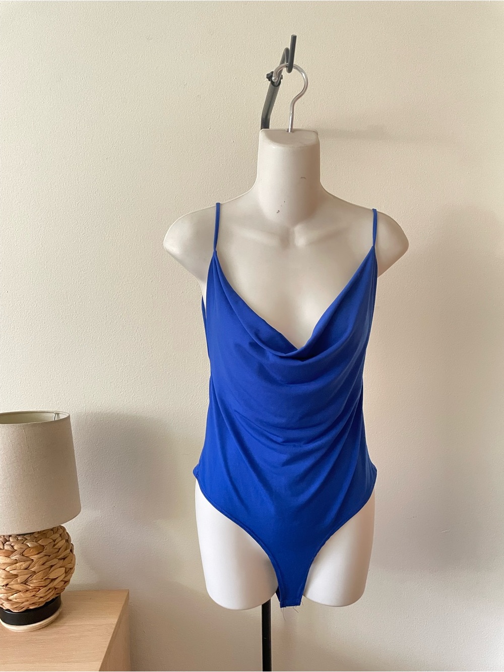 Cobalt Cowl Neck Spaghetti-Strap Bodysuit